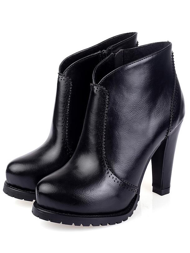 Romwe Black Platform Side Zipper Rugged High Heeled Boots