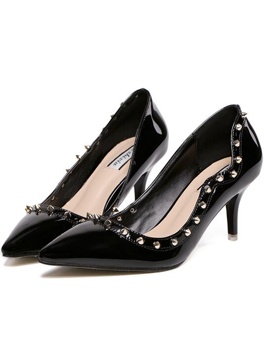 Romwe Black Point Toe Spike High Heeled Pumps