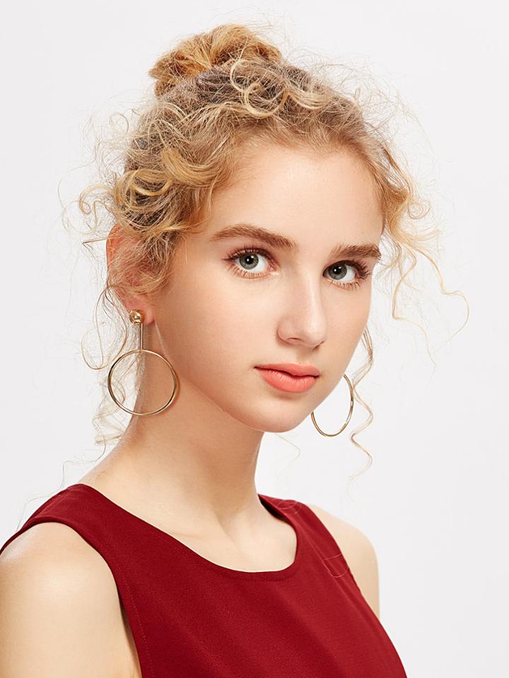 Romwe Geometric Drop Hoop Earrings