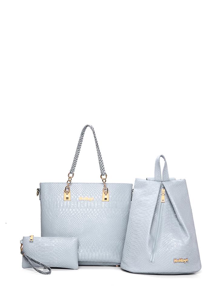 Romwe Crocodile Embossed Faux Leather Bag Set 3pcs