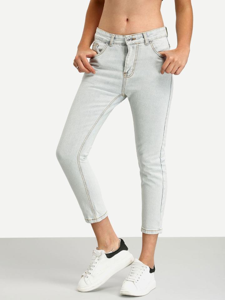 Romwe Light Blue Denim Slim Pant