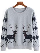 Romwe Deer Print Grey Sweatshirt