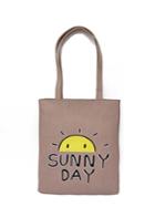 Romwe Letter And Sun Print Pu Tote Bag