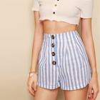 Romwe Buttoned Fly Striped Shorts