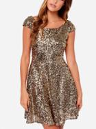 Romwe Gold Sequin V Cut Out Back A Line Dress