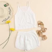 Romwe Knot Cami Top With Drawstring Waist Shorts