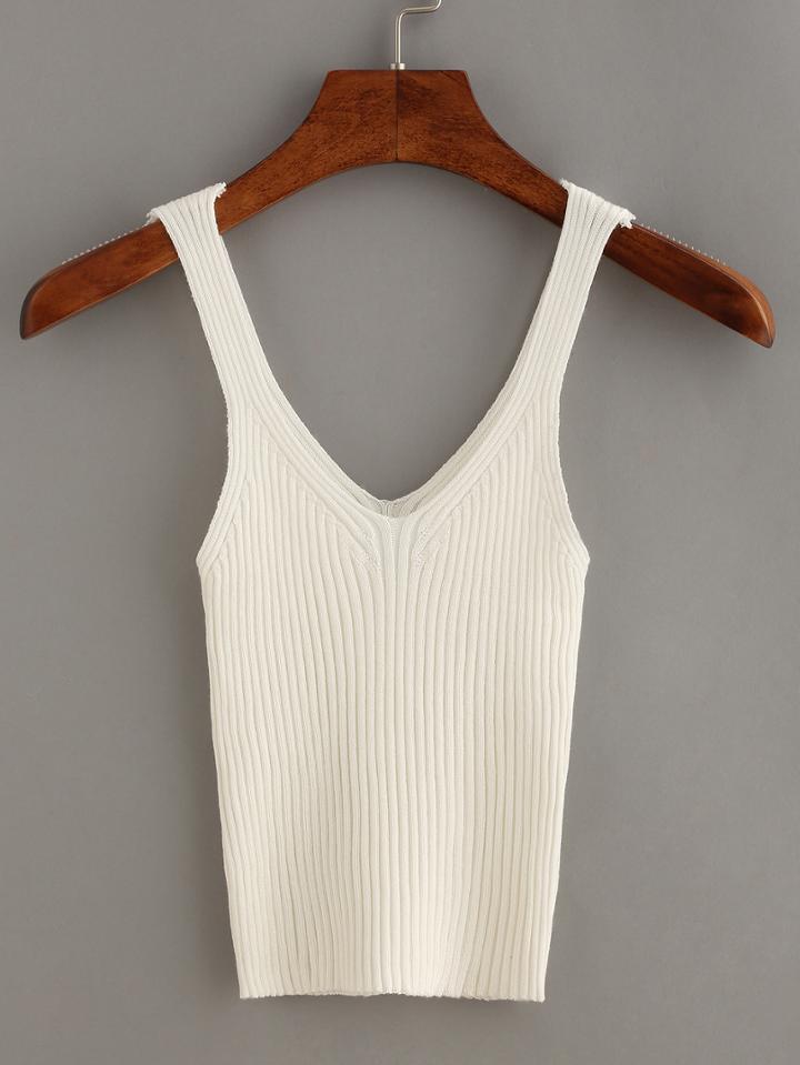 Romwe V-neck Ribbed Crop Cami Top