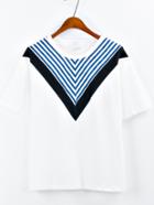 Romwe White Chevron Patch Drop Shoulder T-shirt
