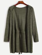 Romwe Dark Green Self Tie Hooded Cardigan