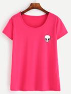 Romwe Hot Pink Alien Print T-shirt