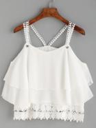 Romwe White Embroidered Lace Trim Layered Cami Top