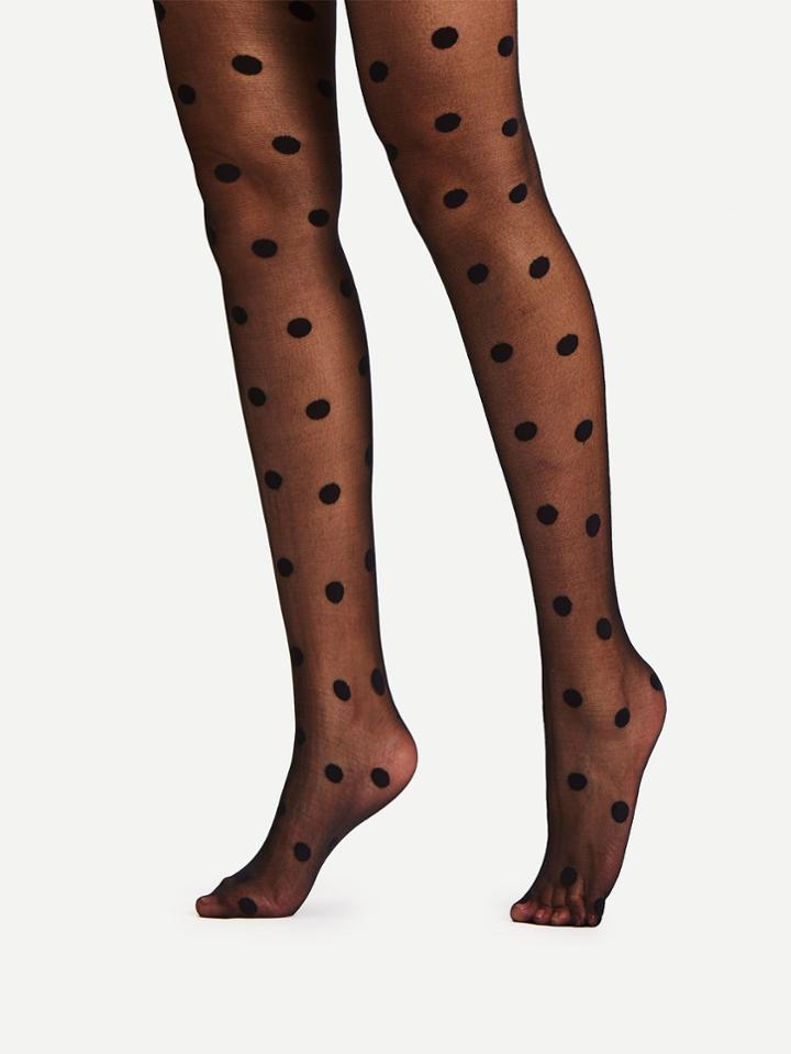 Romwe 8d Polka Dot Mesh Tights