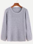 Romwe Grey Striped Texture Long Sleeve Sweater
