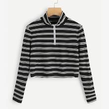 Romwe Striped Zip Up Knit Jumper