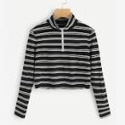 Romwe Striped Zip Up Knit Jumper