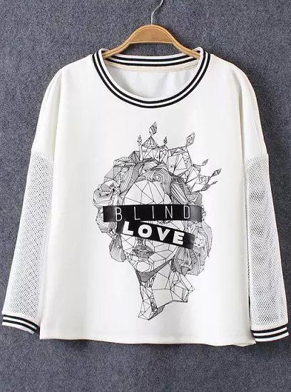 Romwe With Bead Head Print T-shirt