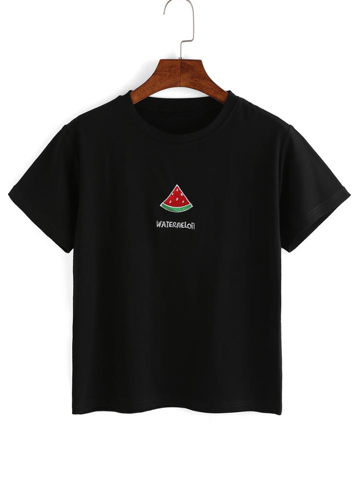 Romwe Embroidered Watermelon Print T-shirt