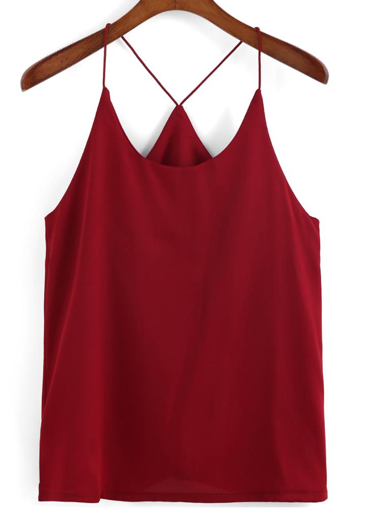 Romwe Spaghetti Strap Wine Red Cami Top
