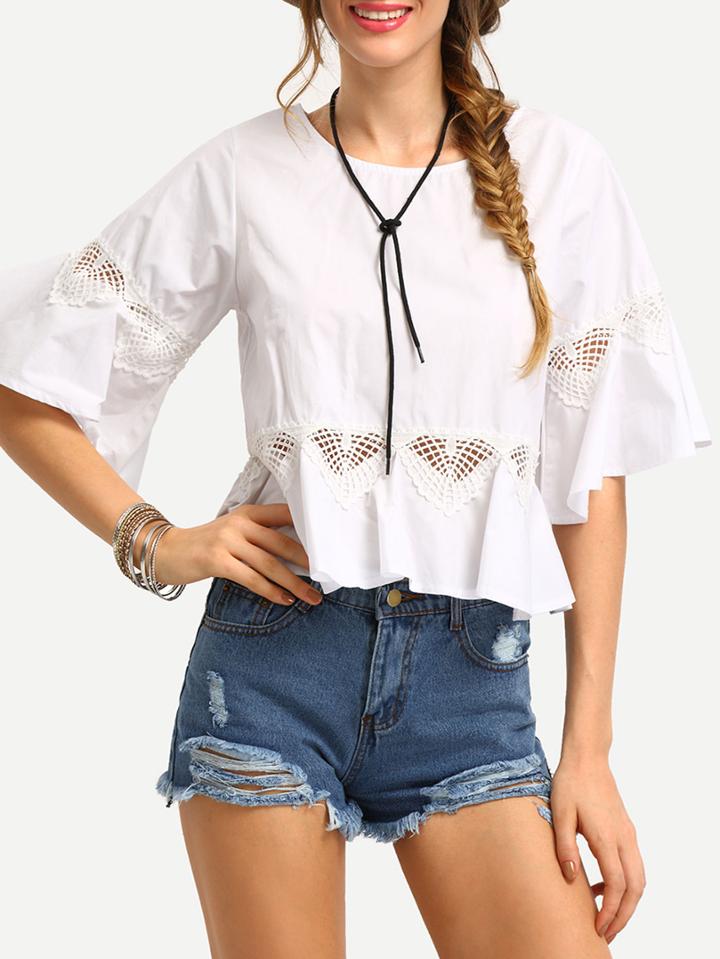 Romwe Crochet Insert Ruffled Blouse