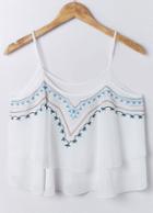 Romwe Spaghetti Strap Embroidered Crop White Vest