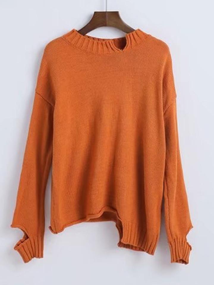 Romwe Slit Detail Asymmetrical Sweater