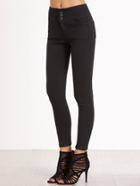 Romwe Black Buttons Front Skinny Pants
