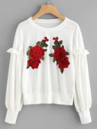 Romwe 3d Embroidered Appliques Frill Sweatshirt