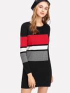 Romwe Contrast Striped Sweater Dress