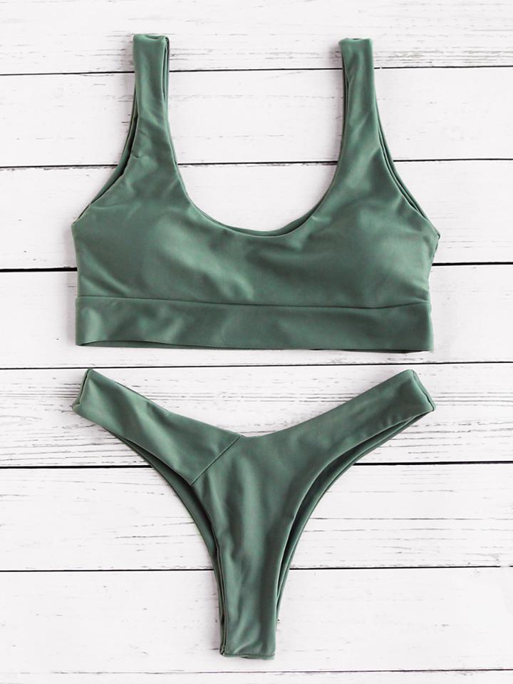 Romwe Scoop Neck Bikini Set
