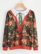 Romwe Round Neck Tie Print Sweatshirt