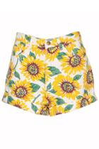 Romwe Romwe Sunflower Print High-waist Denim Shorts