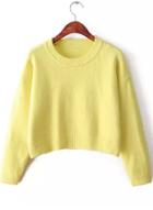 Romwe Crop Knit Yellow Sweater
