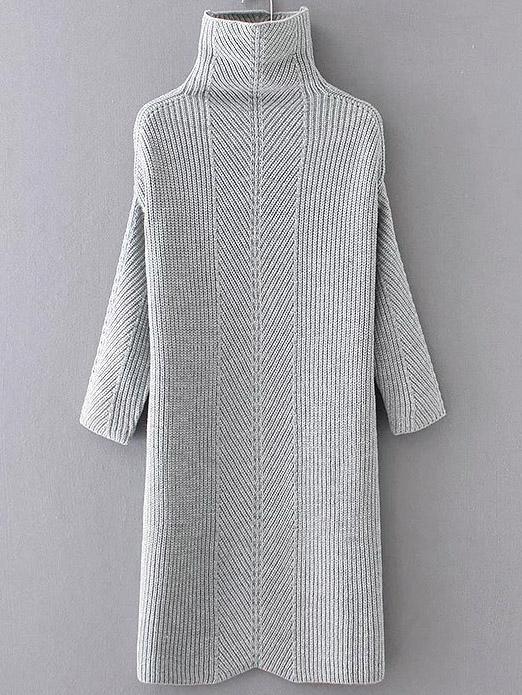 Romwe Grey Turtleneck Drop Shoulder Sweater Dress