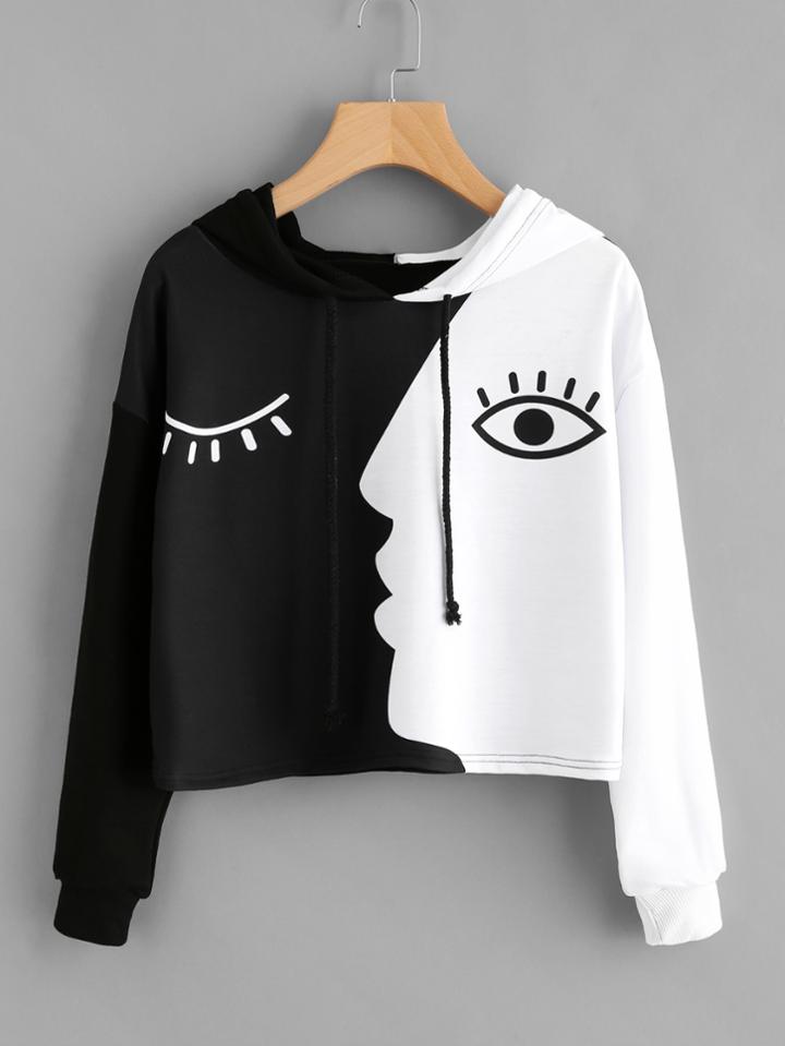 Romwe Contrast Face Print Hoodie