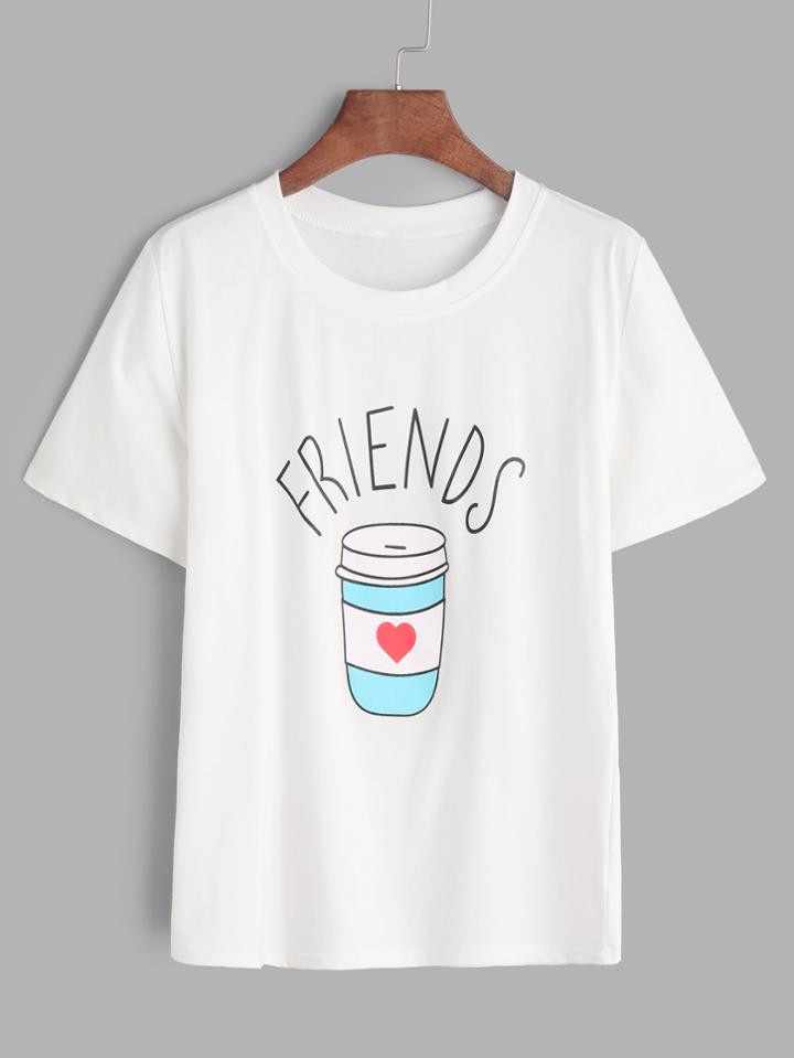 Romwe White Cup Print T-shirt