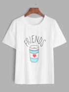 Romwe White Cup Print T-shirt