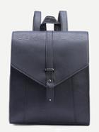 Romwe Black Buckle Strap Front Structured Flap Backpack