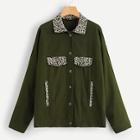 Romwe Leopard Collar Button Up Jacket