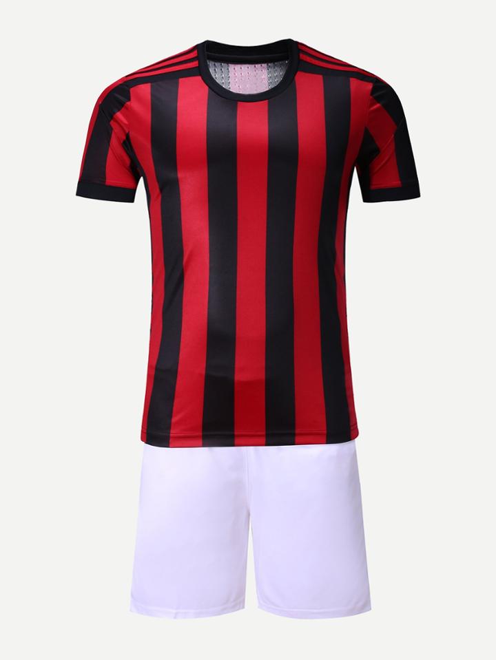 Romwe Men A.c. Milan F.c. Team T-shirt With Shorts