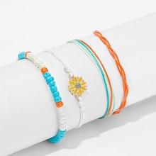 Romwe Flower & Layered Strings Anklet 4pcs