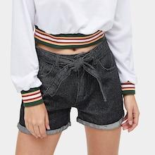 Romwe Self Tie Rolled Hem Denim Shorts