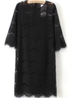 Romwe With Tassel Lace Hollow Black Dress