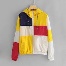 Romwe Colorblock Drawstring Pocket Front Jacket
