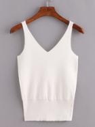 Romwe Double V-neck Knitted Tank Top - White
