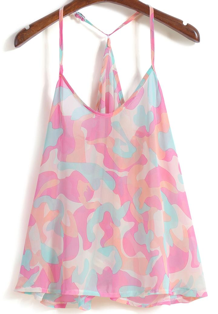 Romwe Spaghetti Strap Floral Chiffon Vest