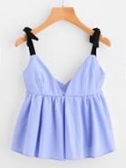 Romwe Pinstripe Tie Detail Peplum Cami Top