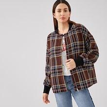 Romwe Drop Shoulder Zip Up Plaid Jacket