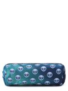 Romwe Turquoise Oxford Alien Print Makeup Case