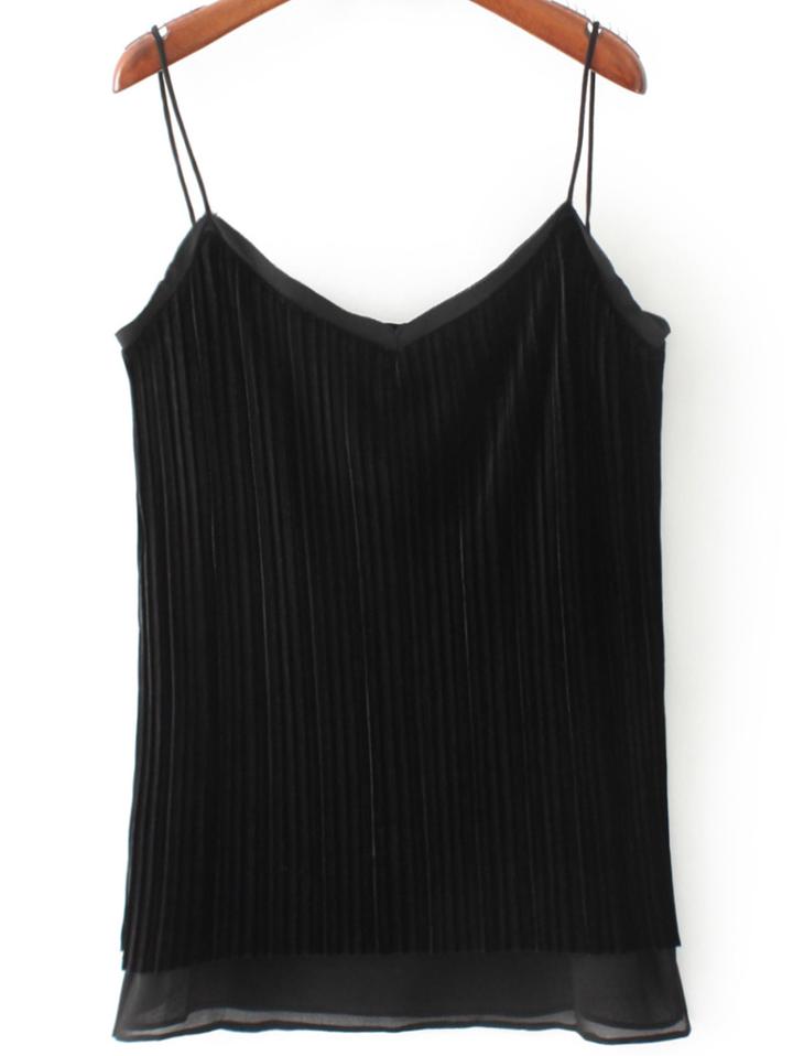 Romwe Black Pleated Velvet Cami Top