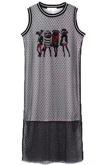 Romwe Polka Dot Dog Print Mesh Sundress